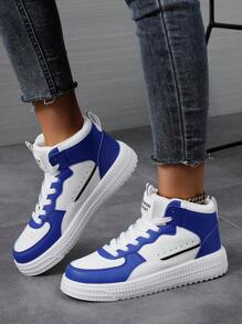 男女通用休闲鞋，女士休闲鞋和男士运动鞋，系带软底平底舒适男鞋，轻便低帮日常穿着 - 藍色 - 查看 1