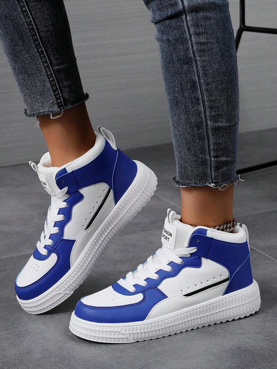 男女通用休闲鞋，女士休闲鞋和男士运动鞋，系带软底平底舒适男鞋，轻便低帮日常穿着 - 藍色 - 查看 1