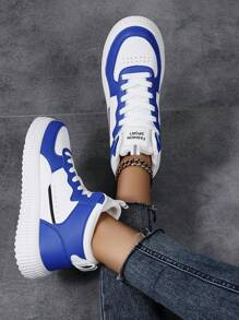 男女通用休闲鞋，女士休闲鞋和男士运动鞋，系带软底平底舒适男鞋，轻便低帮日常穿着 - 藍色 - 查看 5