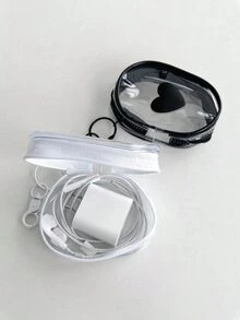 1 件心形数据线和充电器收纳盒，透明线轴带便携式耳机手机收纳盒 - 粉色 - 查看 6