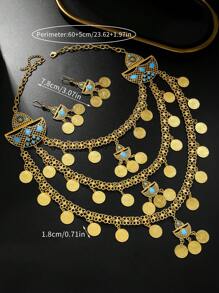 3pcs/Set Fashionable 18K Gold Tassel Necklace, Earrings & Coin Pearl Jewelry Set, Multilayer Party Wedding Jewelry Gifts
