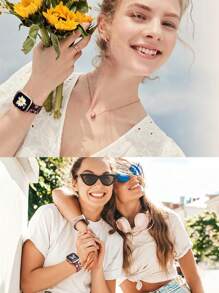 花卉雕刻表带兼容 Apple Watch 表带 40mm 38mm 41mm 42mm 44mm 45mm 46mm 49mm，柔软硅胶可爱双色花朵向日葵玫瑰运动表带兼容 Apple Watch 表带女款系列 10 9 8 7 6 5 4 3 2 1 SE Ultra Ultra 2 - 44/45/46/49/(42mm-Series 3 2 1) - 查看 10