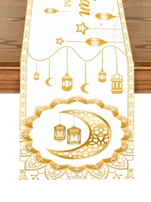 طاولة عداد من المخمل البرتقالي ذات تصميم نجوم وقمر لموسم رمضان وعيد الأسرة، إكسسوارات ديكور طاولة الحفلات