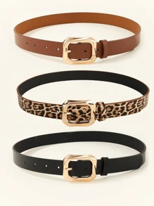 3 pièces Boucle carrée dorée, ceinture polyvalente pour le quotidien, convient aux robes, t-shirts, pantalons décontractés, ceinture de taille élégante et pour femmes, été, école