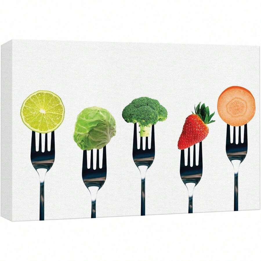 Wall26 Canvas Print Wall Art Variety Of Lime, Sprouts, Broccoli, Strawberry & Carrot Fruit Food Photography Realism Chic Scenic Colorful Multicolor Ultra For Living Room, Bedroom, Office