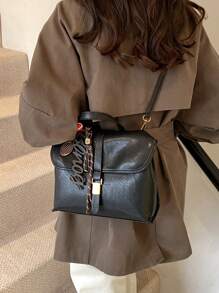 Túi xách nữ 2024 phiên bản Hàn Quốc mới thiết kế độc đáo túi đeo chéo vai PU bóng retro - màu đen - Xem 4