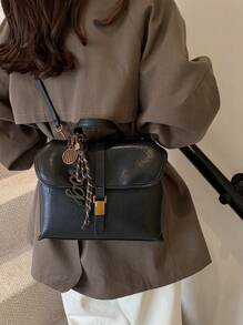 Túi xách nữ 2024 phiên bản Hàn Quốc mới thiết kế độc đáo túi đeo chéo vai PU bóng retro - màu đen - Xem 3