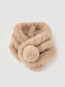 1 件女式純色毛絨球圍巾,經典頸圍,適合日常佩戴 - 米色 - 查看 6