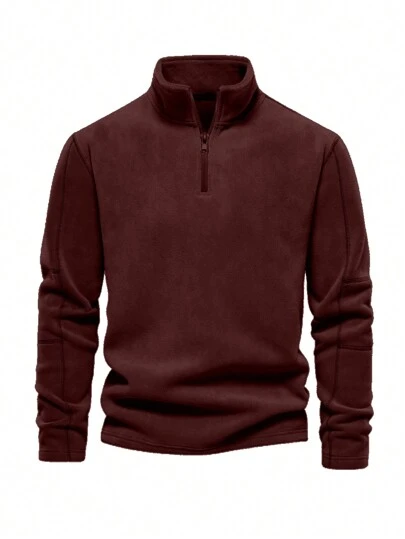 GLESTORE Men's Retro Vintage Coin Style Minimalist Casual Stand Collar Half Zip Fleece Sweatshirt, Versatile As Innerwear, Outerwear Or Midlayer, Lightweight And Easy To Match