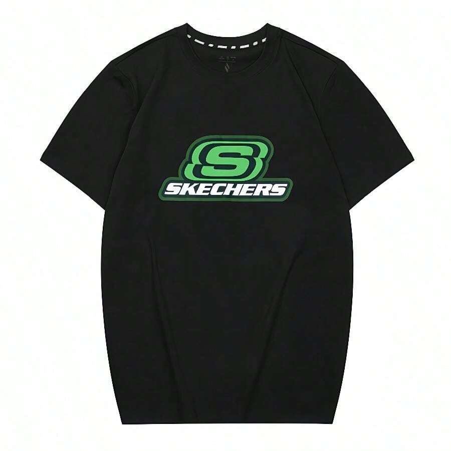 Skechers LIFESTYLE 基本款休闲舒适针织T恤 - 黑色 - 查看 1