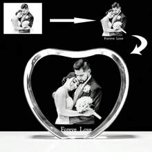 Khung ảnh pha lê hình trái tim tùy chỉnh, Quà tặng kỷ niệm ảnh gia đình khắc laser, Trang trí nhà cửa - trong suốt - Xem 9