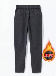 Men's Elastic Waist Side Pocket Thermal Lined Warm Casual Pants, Autumn/Winter - Dark Grey - View 9