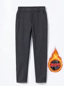 Men's Elastic Waist Side Pocket Thermal Lined Warm Casual Pants, Autumn/Winter - Dark Grey - View 8