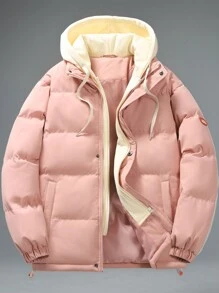 Women's Outdoor 2 In 1 Solid Color Thicker Warm Padded Coat For Couples, Winter