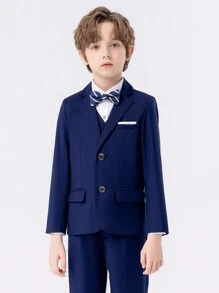 小男孩 1 件紳士正式夾克，精緻高端西裝外套，適合生日、聖誕節、婚禮 - 藏蓝色 - 查看 3