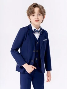 小男孩 1 件紳士正式夾克，精緻高端西裝外套，適合生日、聖誕節、婚禮 - 藏蓝色 - 查看 4