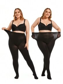 2/3pcs Women Plus Size 80D Pantyhose, Comfortable Stretchy Opaque Tights Suitable For Autumn/Winter, Versatile, Cozy - Black - View 7