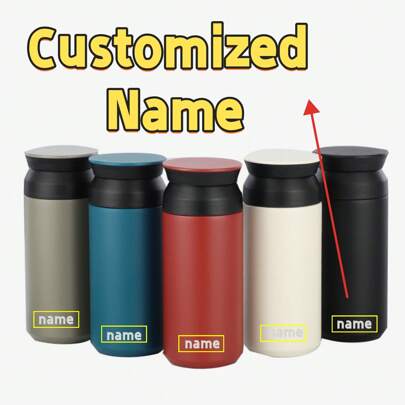 1 pièce de gobelet isotherme personnalisé avec nom, 350 ml/11,8 oz. Tasse de bureau créative unisexe, tasse à thé minimaliste portable en acier inoxydable, réutilisable, multifonctionnelle, ornementale, élégante, raffinée, de haute qualité, personnalisée, unique. Cadeau idéal pour lui, elle, petit ami, petite amie, père, mère, famille, amis, fils, fille, étudiants, travailleurs, enfants, bureau, salle de thé, école, maison