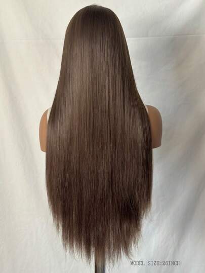 1pc Brown Long Straight Synthetic Lace Front Wig, Heat Resistant Fiber Hair, Light Brown Color, Natural Hairline, Suitable For Fashionable Women