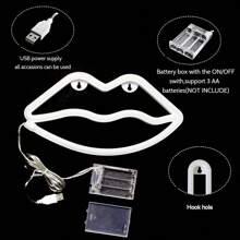 1pc LED Pink Lips Neon Sign Wall Decor, Romantic Fairy Lights, Battery/USB Powered Night Light For Home Bedroom Decor, Festival Party, Valentine's Day Gift - Lips Neon - View 7