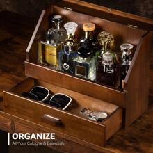 Cologne Organizer For Men, Wood Perfume Organizer Storage With Drawer & Acrylic Panel, Large Capacity Perfume Display Stand Case Collection Showcase - Default - View 3