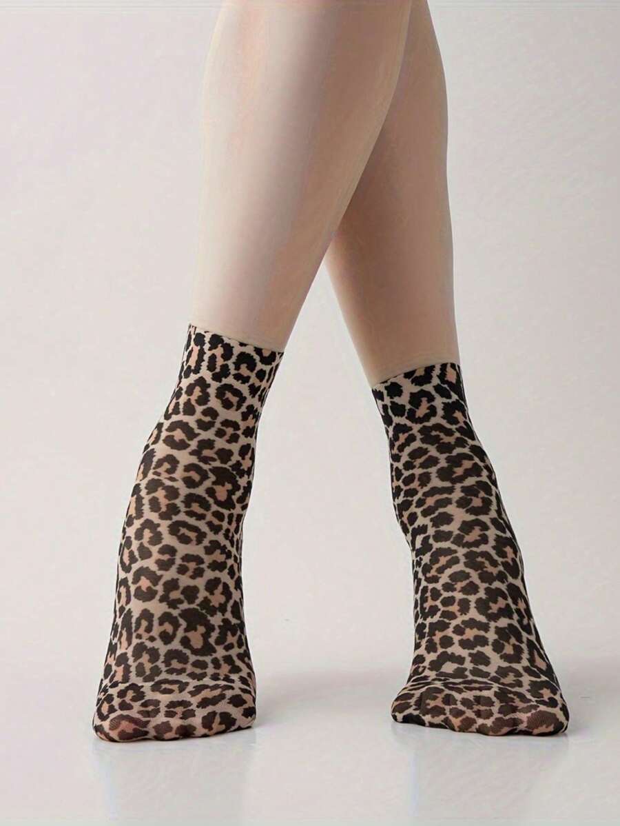 1 双豹纹袜子，时尚透气舒适短袜，女士长袜和袜子 - 彩色 - 查看 1
