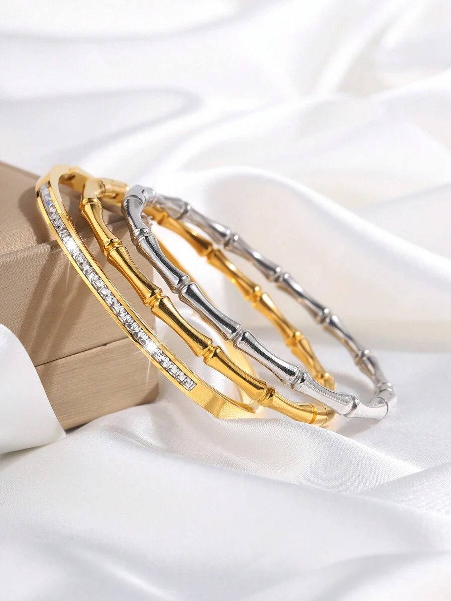 Camhanno 3 件简约时尚经典不锈钢手链组合套装，经典款式，永恒风格，适合您的所有风格 - 彩色 - 查看 1