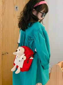 1 件时尚可爱儿童宝宝卡通可爱熊男孩女孩休闲斜挎包尼龙布百搭装饰零钱包，斜挎包配毛绒卡通熊装饰，可调节肩带，拉链开合，适合男孩女孩日常外出，多个口袋，手机钱包，零食，赠送朋友 - 小熊斜背包 - 查看 4