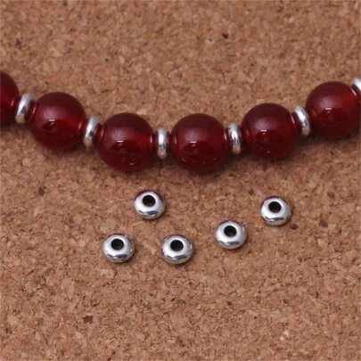 100 颗 5 毫米古银复古合金光面扁珠佛珠素面光隔珠散珠 DIY 项链手链首饰制作项链吊坠配件