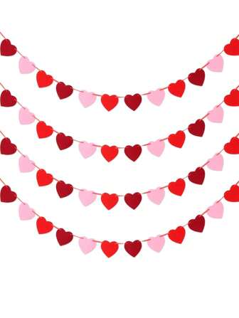 3 件套情人节毛毡心形花环横幅装饰适用于周年纪念、婚礼、生日派对装饰派对用品适用于家庭办公室装饰（红色、深红色和粉色）