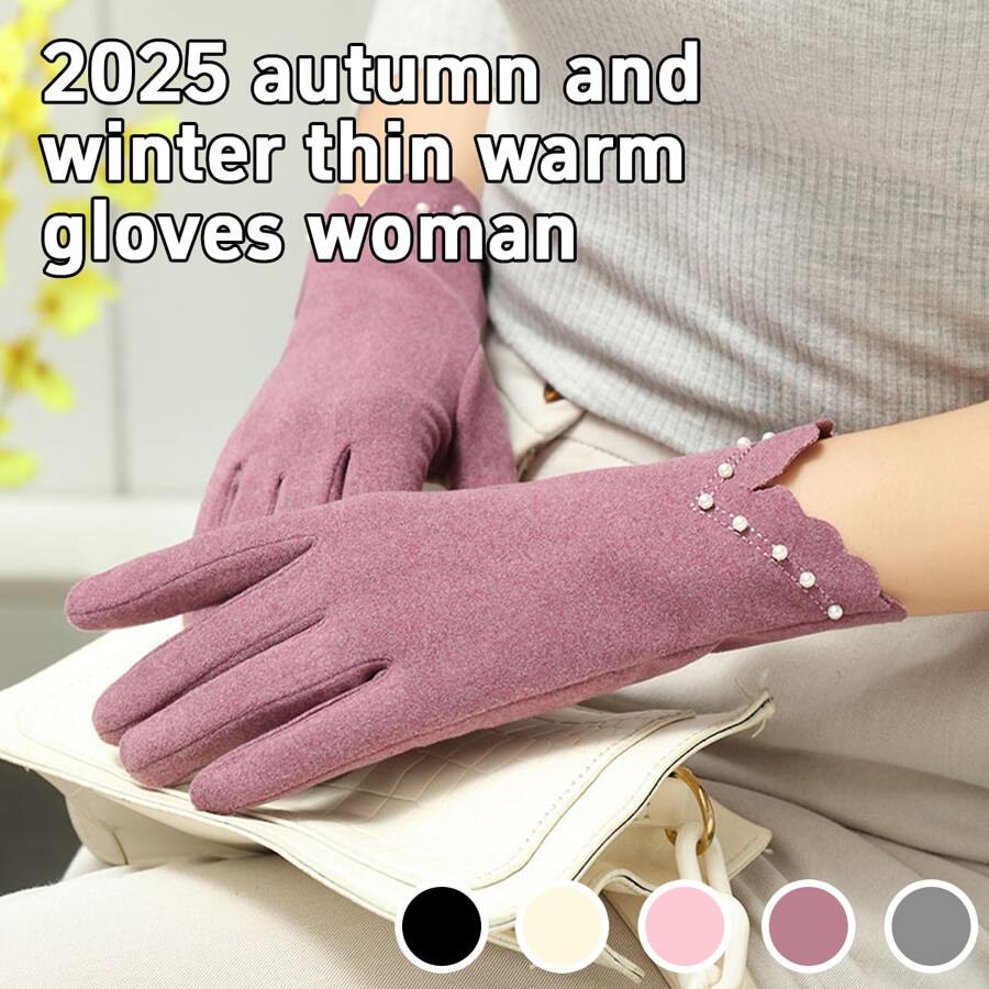 1 Găng tay ngọc trai Polyester (Polyester) màu trơn thường ngày, thích hợp cho đi chơi, hẹn hò, mùa thu/đông - Như hình ảnh - Xem 1