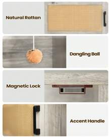 HEXCELEN Caja De Arena Para Gatos Con Puerta De Ratán, Muebles De Caja De Arena Oculta Estilo Boho, Mesa Auxiliar De Madera Para Casa De Mascotas, Sala De Estar, Dormitorio - Xám - Xem 5