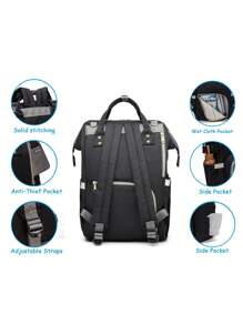 LEQUEEN 1pc Oxford Cloth Diaper Bag Large Capacity Mommy Bag Multifunctional Maternal And Child Bag Fashionable Backpack For Travel Suitable For Storage Use - Black - View 3