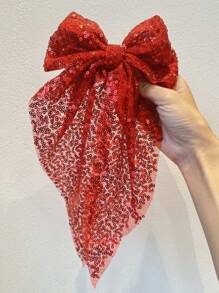 1 pièce Pince à cheveux avec nœud pailleté, accessoire pour queue de cheval avec ruban, style féminin