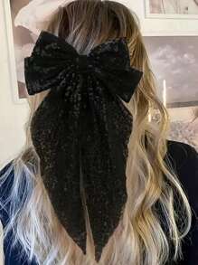 1 pièce Pince à cheveux avec nœud pailleté, accessoire pour queue de cheval avec ruban, style féminin