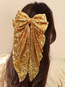 1 pièce Pince à cheveux avec nœud pailleté, accessoire pour queue de cheval avec ruban, style féminin