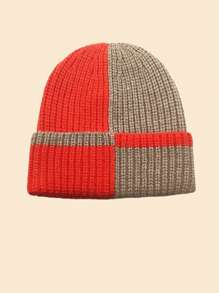 1 件百搭格子拼布针织无檐便帽，温暖时尚，适合户外和日常穿着，秋冬季圣诞节无檐便帽 - 多色 - 查看 8