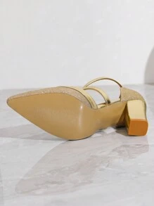 Women Gold Strap Pointed Toe Fashion High Heel Sandals, For Autumn/Winter - Gold - View 6