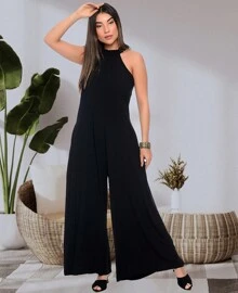 B'Bonnie Sleeveless High Neck Wide Leg Jumpsuit - 黑色 - 查看 5