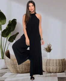 B'Bonnie Sleeveless High Neck Wide Leg Jumpsuit - 黑色 - 查看 6