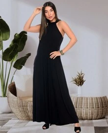 B'Bonnie Sleeveless High Neck Wide Leg Jumpsuit - 黑色 - 查看 7