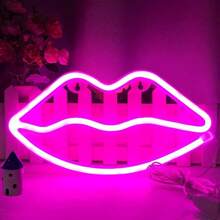 1pc LED Pink Lips Neon Sign Wall Decor, Romantic Fairy Lights, Battery/USB Powered Night Light For Home Bedroom Decor, Festival Party, Valentine's Day Gift - Lips Neon - View 4