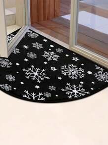 1 tấm thảm nhung pha lê hình bán nguyệt màu đen cổ điển, có thể giặt bằng máy, chống bẩn và dễ chăm sóc cho phòng khách, phòng ngủ, phòng tắm, nhà bếp và lối vào, v.v.; Lựa chọn thảm lý tưởng để trang trí phòng - Đen và trắng - Xem 2