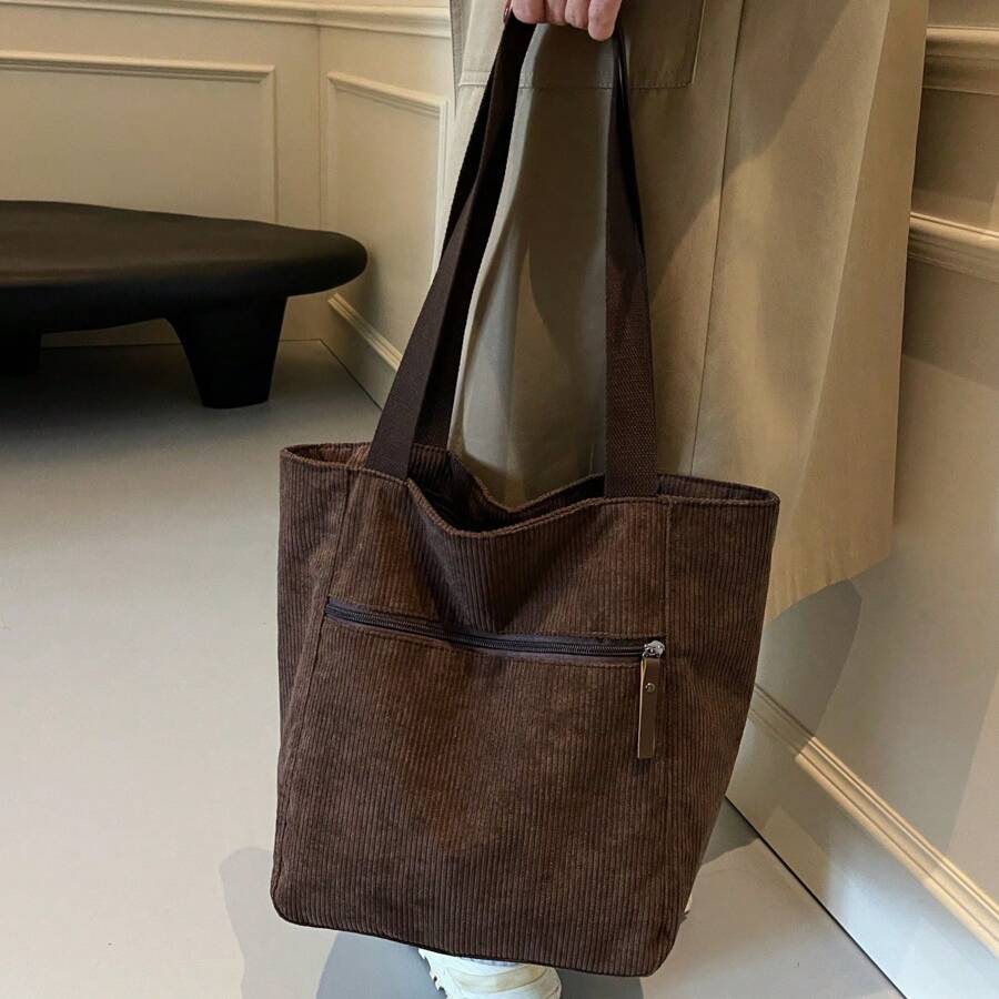 Túi Tote Đeo Vai Đơn Giản Cho Nữ, Chất Liệu Vải Nhung, Sức Chứa Lớn, Túi Tote Gấp Gọn Cho Nữ, Túi Mua Sắm Thời Trang, Balo Học Sinh