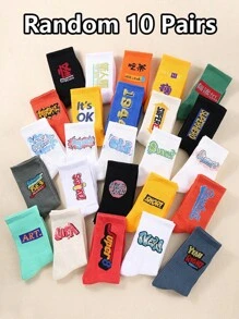 5/10 pares de calcetines tripulación con gráfico de letras de colores aleatorios unisex