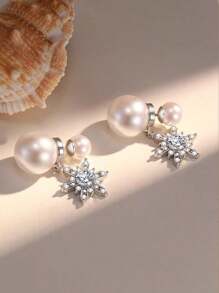 1 Pair Elegant Christmas Snowflake Faux Pearl Earrings, Versatile Style Suitable For Any Occasion For Women