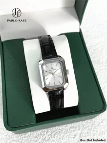 Pablo Raez 1 件女士手表可爱流行全新奢华女士腕表高品质女士时尚矩形正装手表 IPS 银色 SUS304 不锈钢 50 米防水简约可爱时钟女式优雅休闲石英女士手表超细纤维皮革柔软透气条形刻度高级学院风腕表适合日常使用送给家人或女朋友的精美礼物