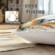 4 件 17.7 英寸 X17.7 英寸（45x45 厘米）涤纶单面蓝色和金色花卉印花枕套，适用于家居装饰、沙发、卧室、汽车，适合日常使用或高档简约家居，靠垫套（无枕芯） - 金色月亮 - 查看 3