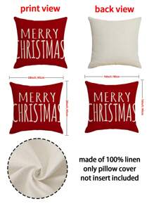 1 件/4 件，冬季红色雪人与圣诞老人字母印花亚麻抱枕套，18*18 英寸/45 X 45 厘米装饰枕套，无枕芯