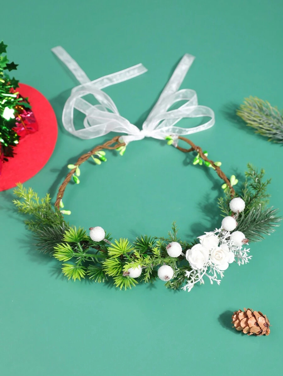 1 件绿叶和假坚果圣诞花环，自然风格，适合派对装饰 - 彩色 - 查看 1